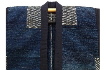 綿製　藍染　刺し子の意匠がアクセントの野良着　(R-087069)