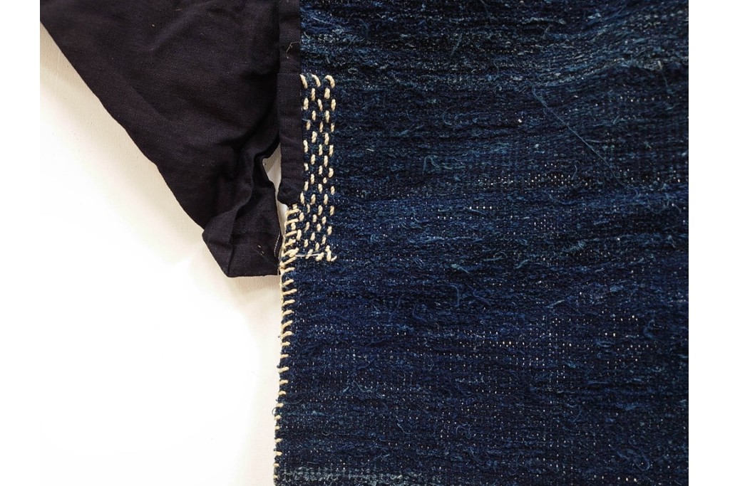 綿製　藍染　刺し子の意匠がアクセントの野良着　(R-087069)