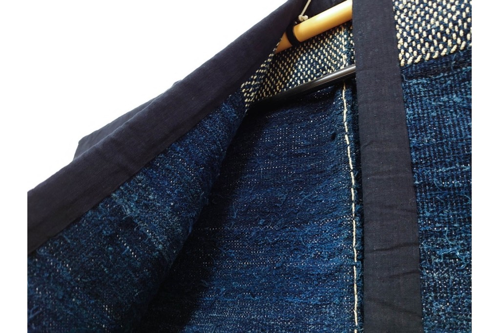 綿製　藍染　刺し子の意匠がアクセントの野良着　(R-087069)