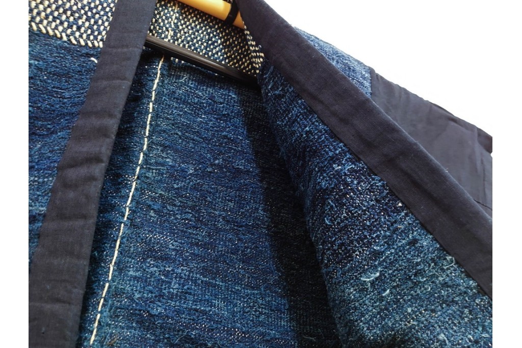 綿製　藍染　刺し子の意匠がアクセントの野良着　(R-087069)