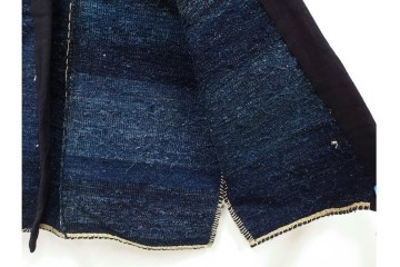 綿製　藍染　刺し子の意匠がアクセントの野良着　(R-087069)