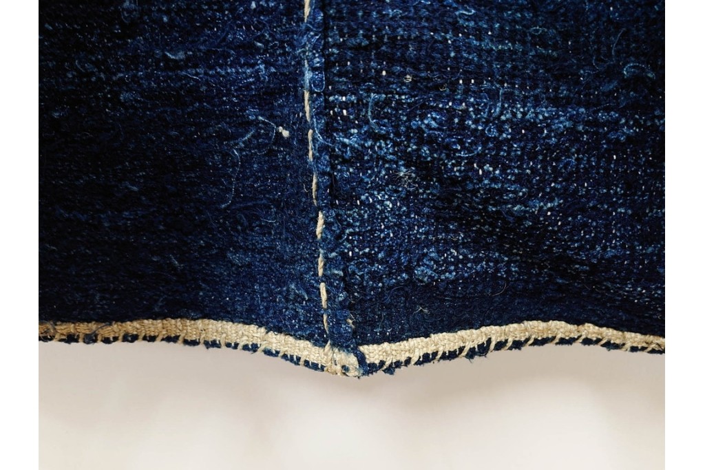 綿製　藍染　刺し子の意匠がアクセントの野良着　(R-087069)