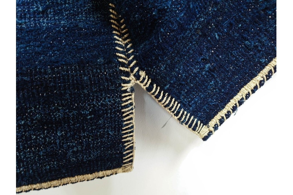 綿製　藍染　刺し子の意匠がアクセントの野良着　(R-087069)