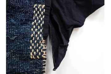 綿製　藍染　刺し子の意匠がアクセントの野良着　(R-087069)
