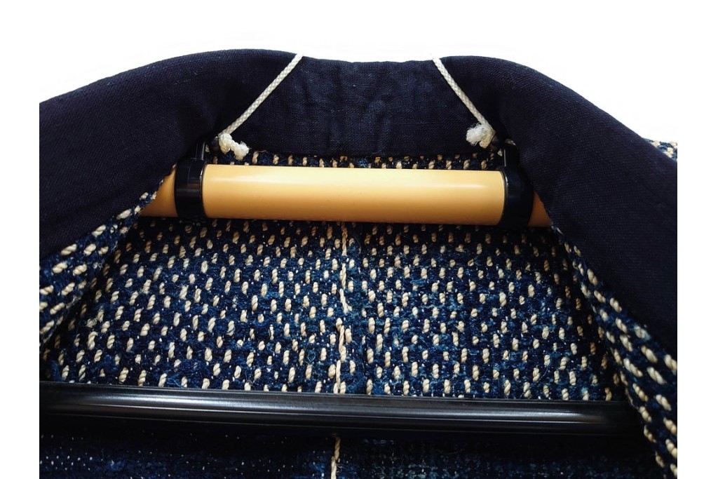 綿製　藍染　刺し子の意匠がアクセントの野良着　(R-087069)