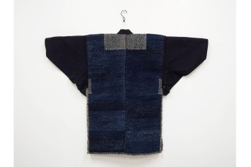 綿製　藍染　刺し子の意匠がアクセントの野良着　(R-087069)