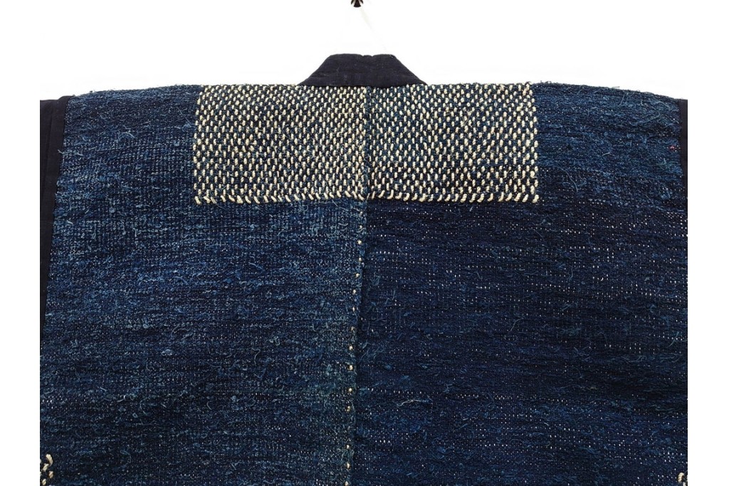 綿製　藍染　刺し子の意匠がアクセントの野良着　(R-087069)