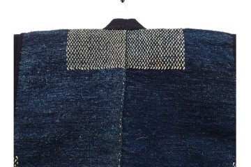 綿製　藍染　刺し子の意匠がアクセントの野良着　(R-087069)