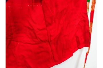 昭和初期　アンティーク　錦紗縮緬　緑地に花扇文様の華やかな子供用着物　(R-087074)