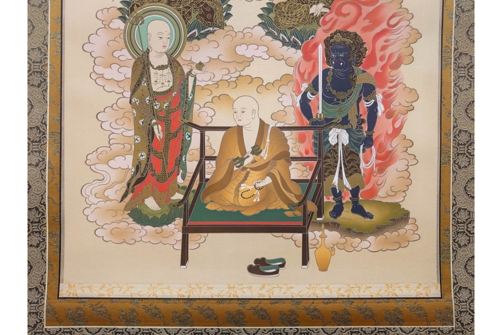 真作　堀部松庵作　「真言十三佛」　十三仏図の掛け軸　共箱付き　(R-087081)