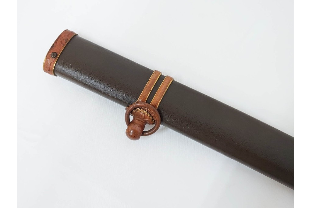 当時物　旧日本陸軍　鮫皮　「一」の刻印あり　九八式軍刀拵(鞘・柄・鍔・切羽・鎺)　鞘袋付き　(R-087084)