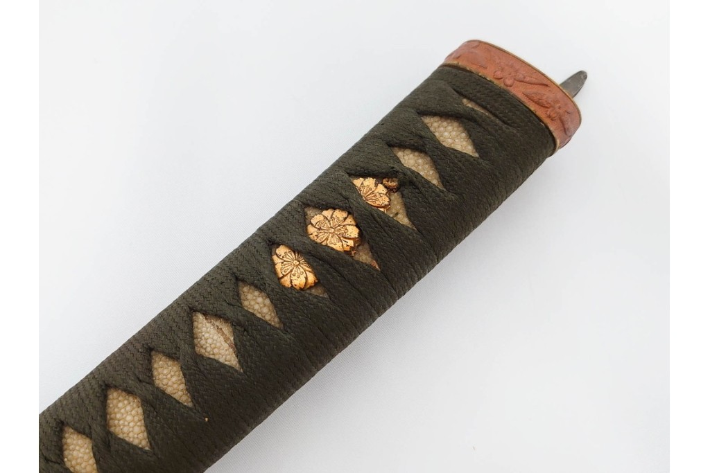 当時物　旧日本陸軍　鮫皮　「一」の刻印あり　九八式軍刀拵(鞘・柄・鍔・切羽・鎺)　鞘袋付き　(R-087084)