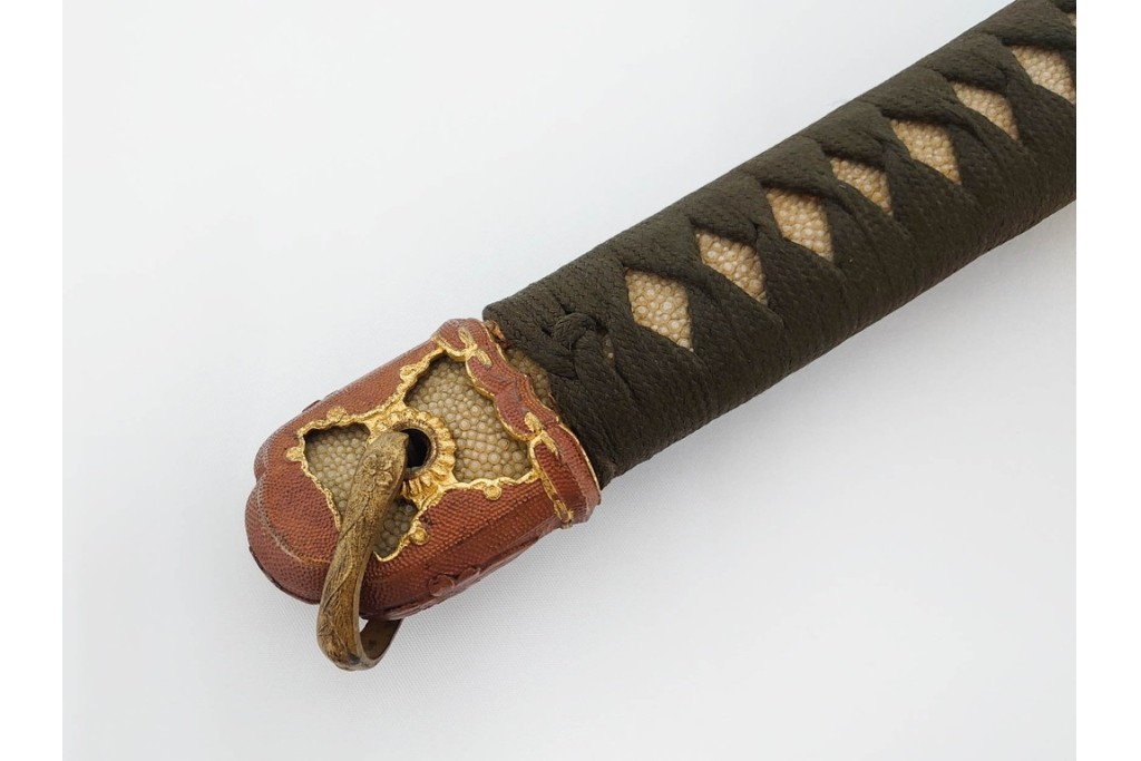 当時物　旧日本陸軍　鮫皮　「一」の刻印あり　九八式軍刀拵(鞘・柄・鍔・切羽・鎺)　鞘袋付き　(R-087084)