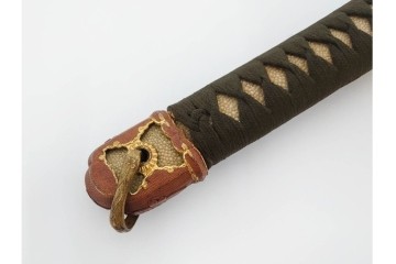 当時物　旧日本陸軍　鮫皮　「一」の刻印あり　九八式軍刀拵(鞘・柄・鍔・切羽・鎺)　鞘袋付き　(R-087084)