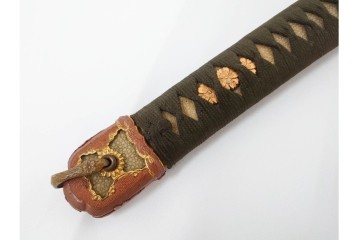 当時物　旧日本陸軍　鮫皮　「一」の刻印あり　九八式軍刀拵(鞘・柄・鍔・切羽・鎺)　鞘袋付き　(R-087084)