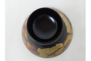 輪島塗　木製　沈金による牡丹彫が上品な吸物椀5点セット　共箱付き　(R-087086)