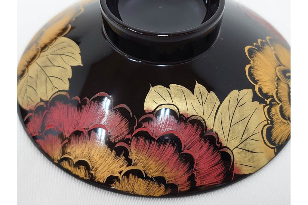 輪島塗　木製　沈金による牡丹彫が上品な吸物椀5点セット　共箱付き　(R-087086)