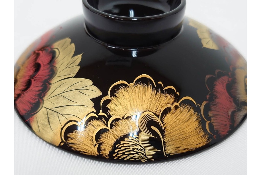 輪島塗　木製　沈金による牡丹彫が上品な吸物椀5点セット　共箱付き　(R-087086)