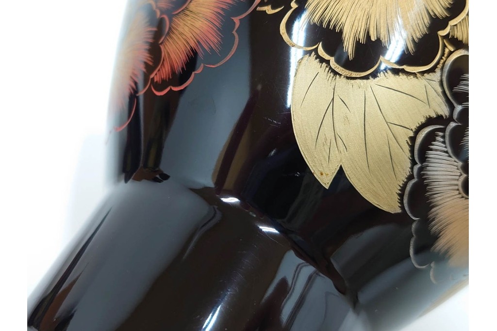 輪島塗　木製　沈金による牡丹彫が上品な吸物椀5点セット　共箱付き　(R-087086)