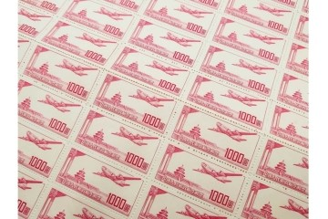 1951年　未使用　中華人民郵政航空郵票(1000圓・3000圓/各50枚×2シート)　天壇図航空切手のシート4枚セット　(R-087089)