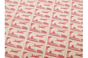 1951年　未使用　中華人民郵政航空郵票(1000圓・3000圓/各50枚×2シート)　天壇図航空切手のシート4枚セット　(R-087089)