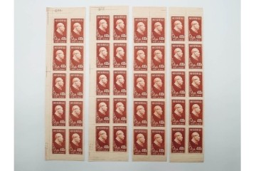 1951年　中国人民郵政　中国共産党30周年記念　400圓の耳付きシート　毛沢東図案の未使用切手 計300枚セット　(R-087090)