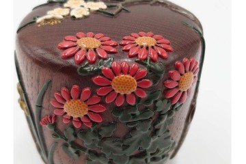 五代　金城一国斎(自勝)作　八十一歳　四君子画の高盛絵木地棗　共箱付き　(R-087092)