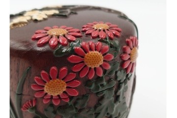 五代　金城一国斎(自勝)作　八十一歳　四君子画の高盛絵木地棗　共箱付き　(R-087092)