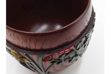 五代　金城一国斎(自勝)作　八十一歳　四君子画の高盛絵木地棗　共箱付き　(R-087092)