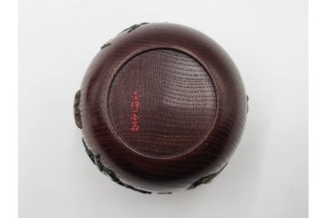 五代　金城一国斎(自勝)作　八十一歳　四君子画の高盛絵木地棗　共箱付き　(R-087092)