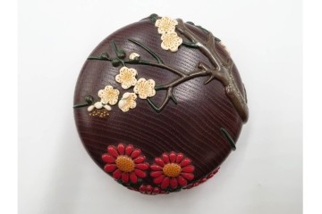 五代　金城一国斎(自勝)作　八十一歳　四君子画の高盛絵木地棗　共箱付き　(R-087092)