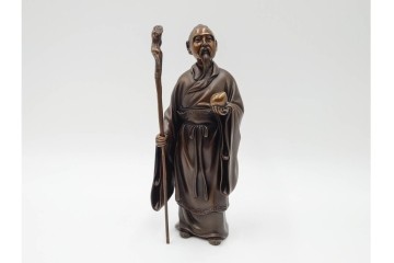 金工師　村田宏　蝋型鋳銅の桃仙人像　共箱付き　(R-087093)