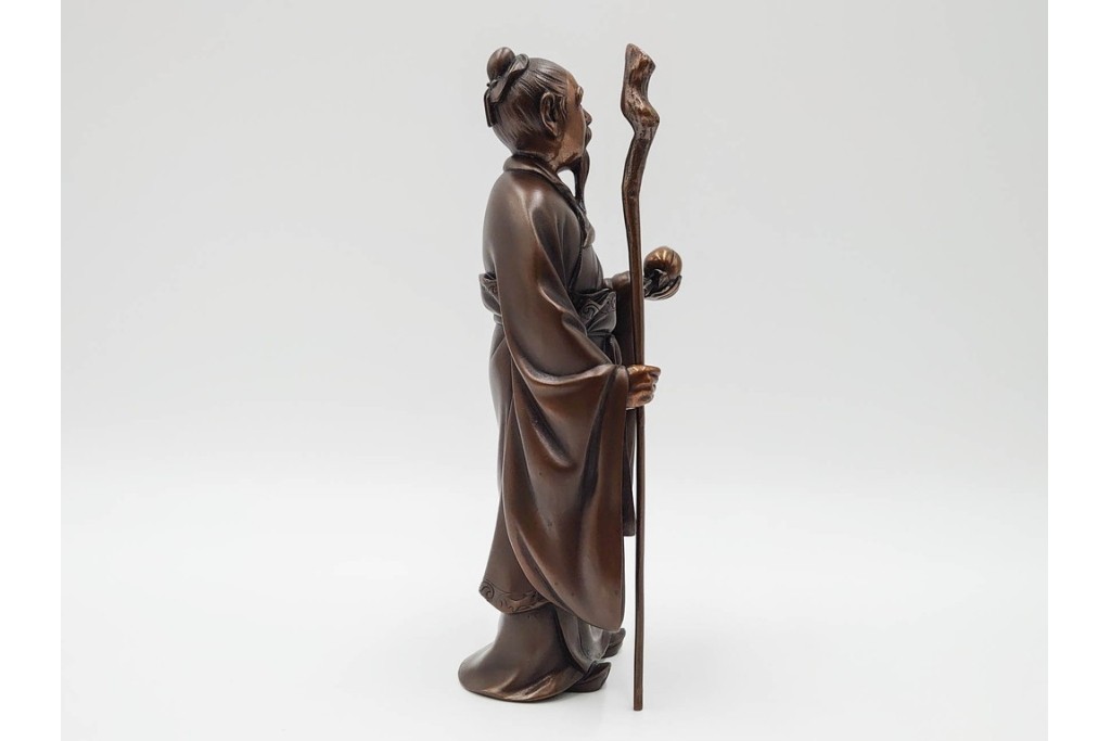 金工師　村田宏　蝋型鋳銅の桃仙人像　共箱付き　(R-087093)