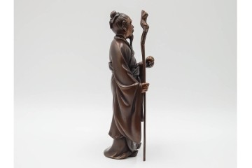 金工師　村田宏　蝋型鋳銅の桃仙人像　共箱付き　(R-087093)