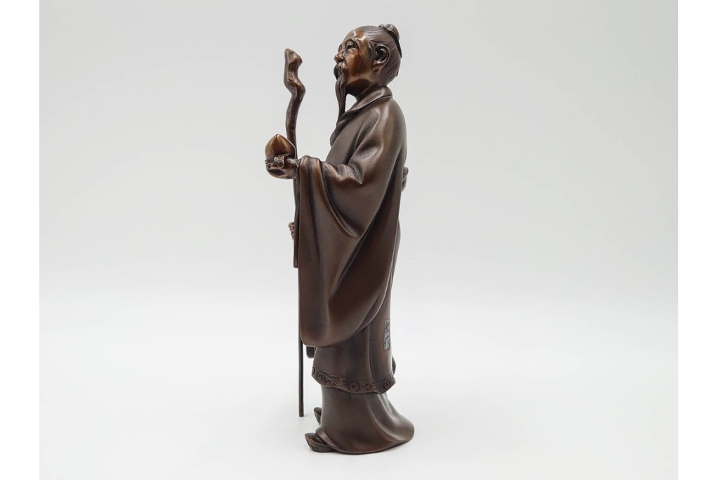 金工師　村田宏　蝋型鋳銅の桃仙人像　共箱付き　(R-087093)