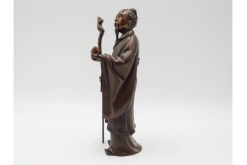 金工師　村田宏　蝋型鋳銅の桃仙人像　共箱付き　(R-087093)