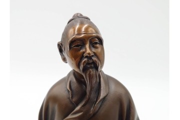 金工師　村田宏　蝋型鋳銅の桃仙人像　共箱付き　(R-087093)