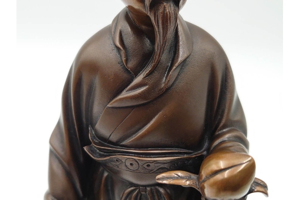 金工師　村田宏　蝋型鋳銅の桃仙人像　共箱付き　(R-087093)