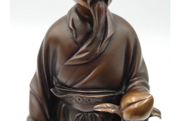 金工師　村田宏　蝋型鋳銅の桃仙人像　共箱付き　(R-087093)