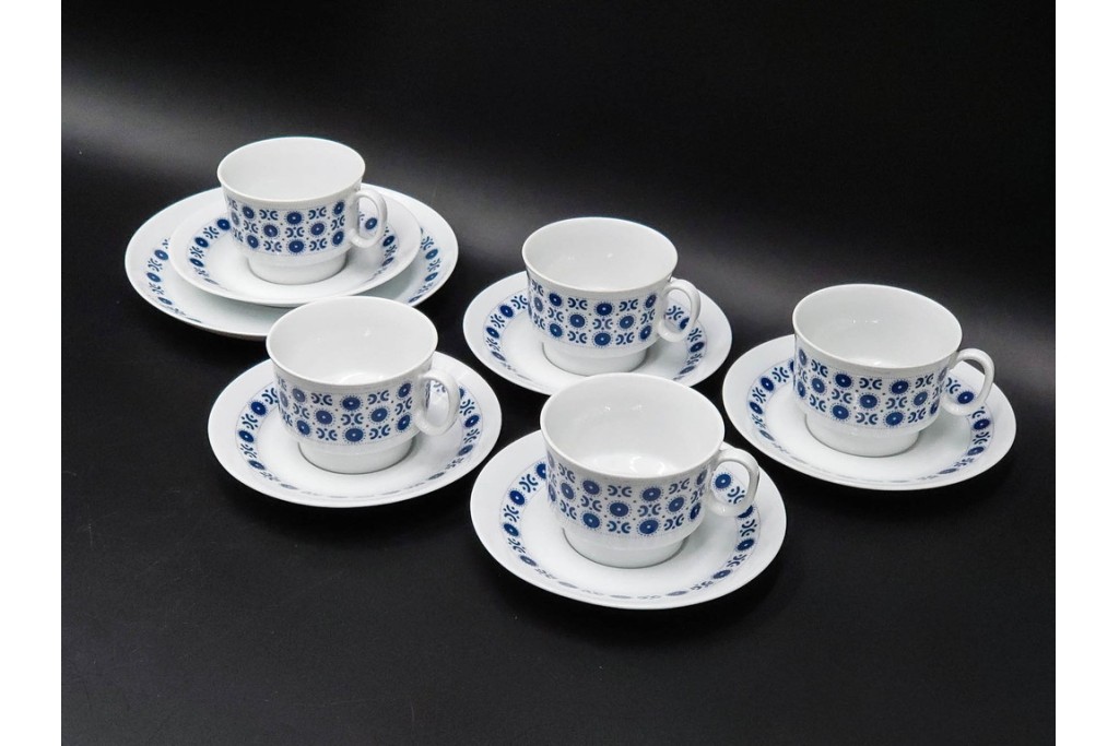 スウェーデンヴィンテージ　Karlskrona(カールスクローナ)　Upsala Ekeby(ウプサラエクビー)　プレート・カップ&ソーサー5客セット　(R-087095)