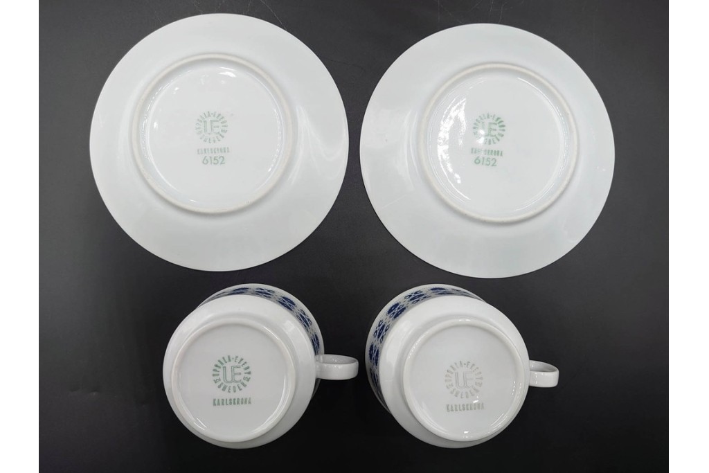 スウェーデンヴィンテージ　Karlskrona(カールスクローナ)　Upsala Ekeby(ウプサラエクビー)　プレート・カップ&ソーサー5客セット　(R-087095)
