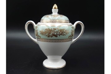 イギリス　WEDGWOOD(ウェッジウッド)　コロンビア　エナメル　セージグリーン　シュガーポット・クリーマー・カップ&ソーサー2客・プレート5点の洋食器11点セット　(R-087096)