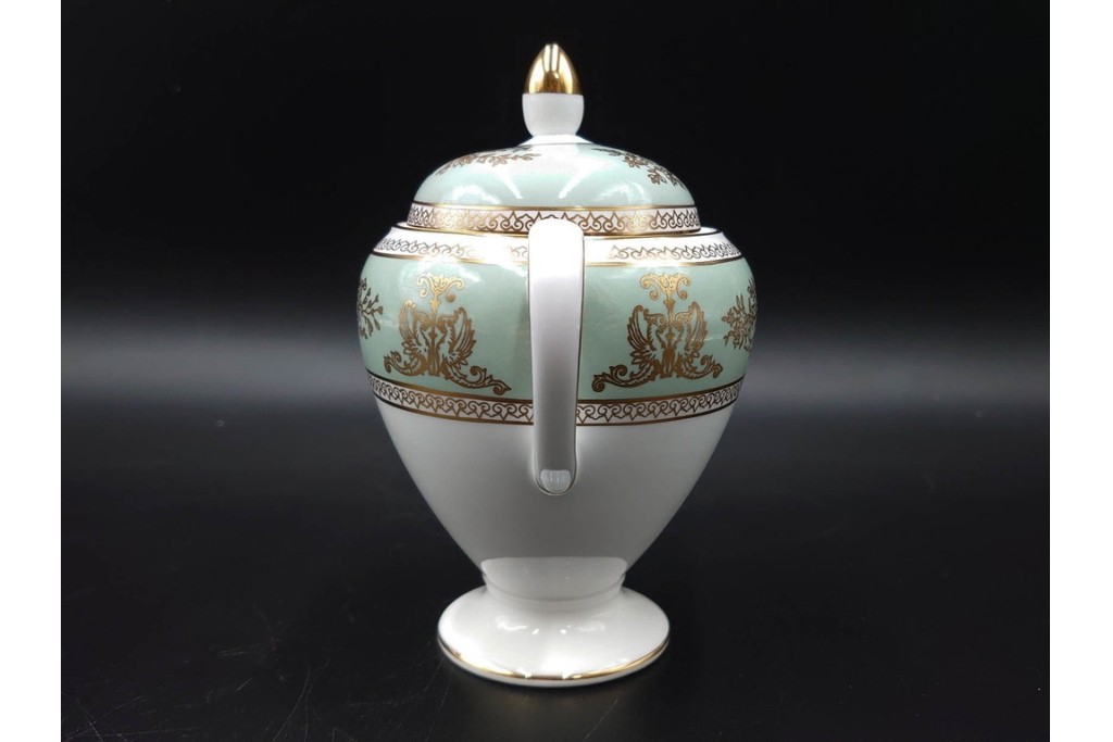 イギリス　WEDGWOOD(ウェッジウッド)　コロンビア　エナメル　セージグリーン　シュガーポット・クリーマー・カップ&ソーサー2客・プレート5点の洋食器11点セット　(R-087096)