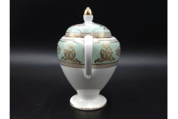 イギリス　WEDGWOOD(ウェッジウッド)　コロンビア　エナメル　セージグリーン　シュガーポット・クリーマー・カップ&ソーサー2客・プレート5点の洋食器11点セット　(R-087096)