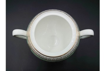 イギリス　WEDGWOOD(ウェッジウッド)　コロンビア　エナメル　セージグリーン　シュガーポット・クリーマー・カップ&ソーサー2客・プレート5点の洋食器11点セット　(R-087096)