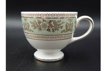 イギリス　WEDGWOOD(ウェッジウッド)　コロンビア　エナメル　セージグリーン　シュガーポット・クリーマー・カップ&ソーサー2客・プレート5点の洋食器11点セット　(R-087096)