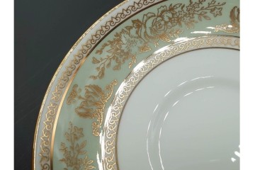 イギリス　WEDGWOOD(ウェッジウッド)　コロンビア　エナメル　セージグリーン　シュガーポット・クリーマー・カップ&ソーサー2客・プレート5点の洋食器11点セット　(R-087096)