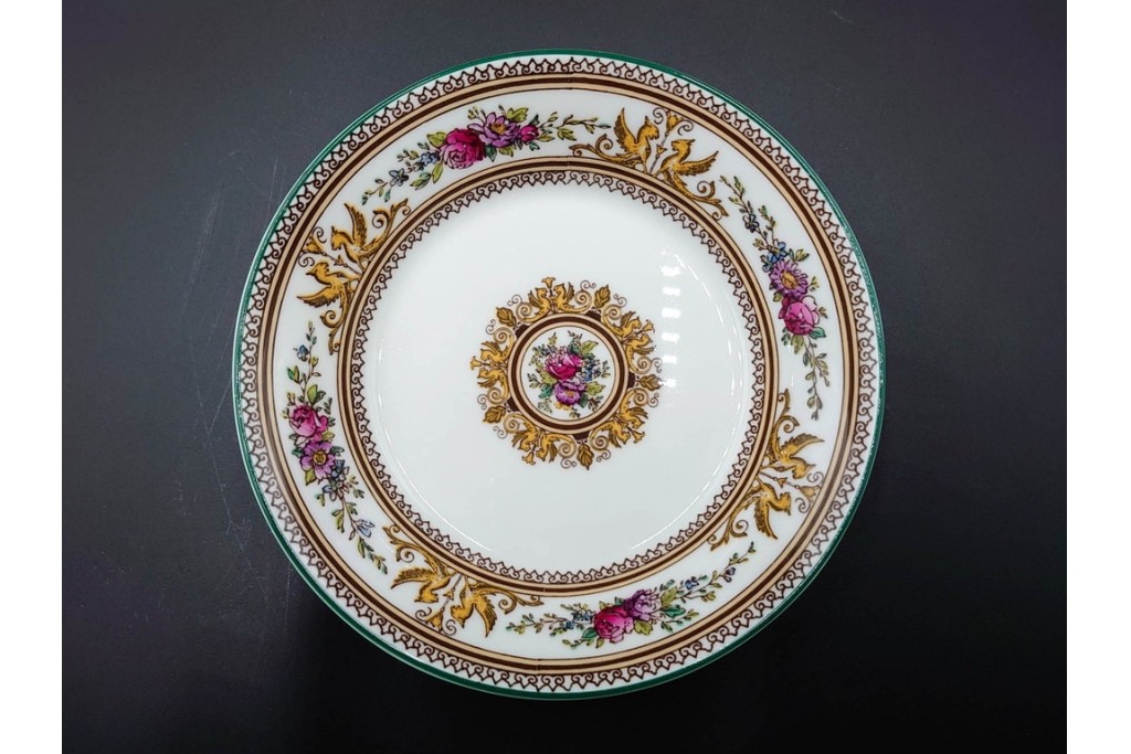 イギリス　WEDGWOOD(ウェッジウッド)　コロンビア　エナメル　セージグリーン　シュガーポット・クリーマー・カップ&ソーサー2客・プレート5点の洋食器11点セット　(R-087096)