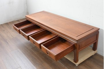 和製ヴィンテージ　花梨(カリン)材　丸形の引き手がアクセントになった引き出し付きテレビボード　(R-087106)