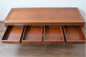 和製ヴィンテージ　花梨(カリン)材　丸形の引き手がアクセントになった引き出し付きテレビボード　(R-087106)